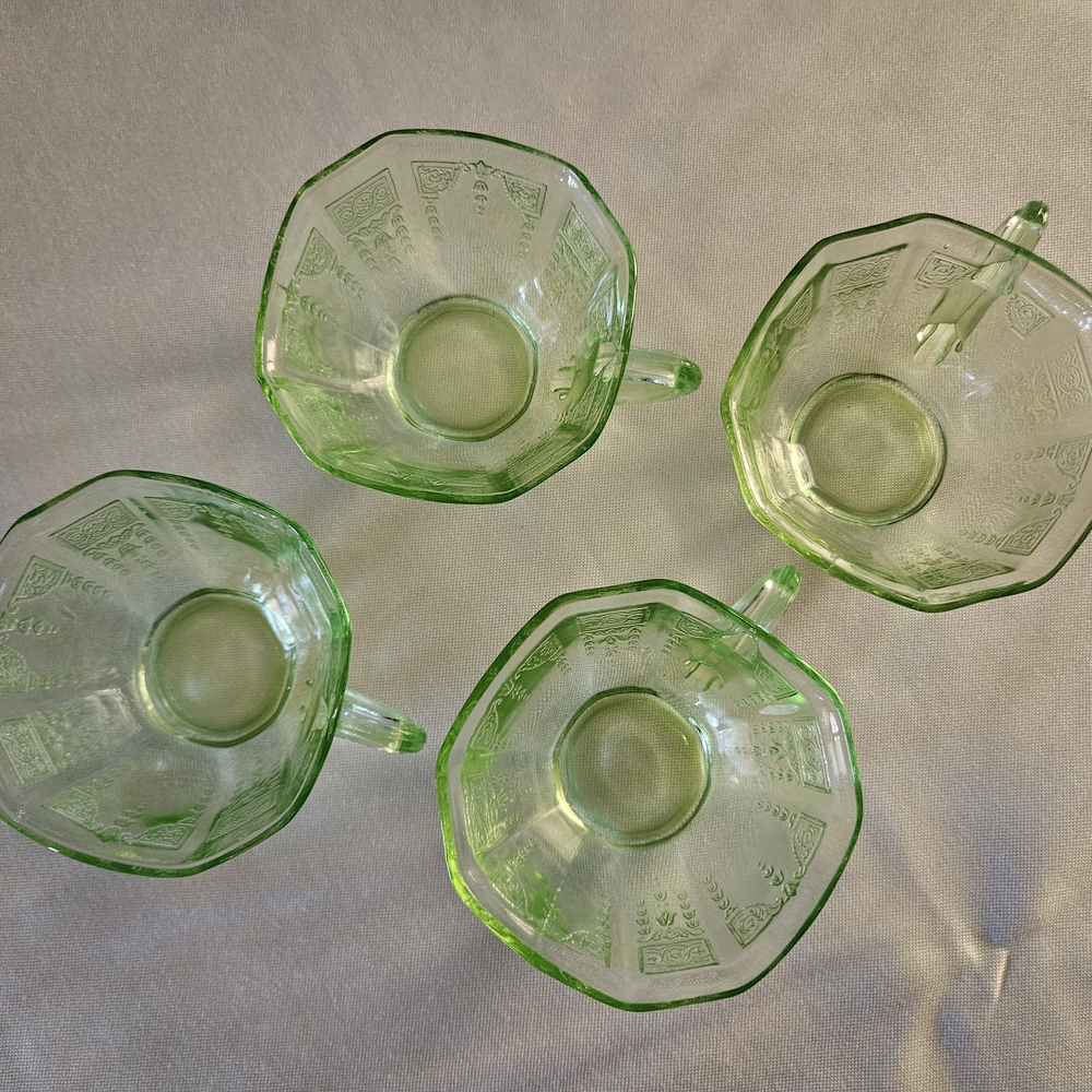 Set of Four Uranium Green Glass Teacups